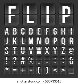 Flip Countdown Digital Calendar Clock Numbers And Letters. Vector Alphabet, Font, Airport Board Arrival Symbols. Design Of Alphabet For Airport Panel Illustration