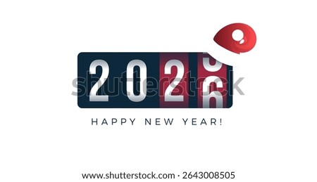 Flip Countdown Display Showing 2026 for Happy New Year Celebration, Modern Timer Design for Event Promo, Holiday Greeting, Festive Marketing. Vector Illustration.