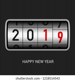 Flip countdown timer with changing numbers of year. Happy new year. Countdown timer. Mechanical scoreboard of counter of elapsed time. Vector template for holidays party