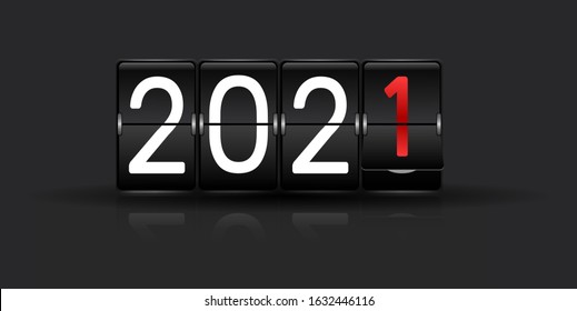 Flip countdown timer with changing numbers of year. Happy new year. Countdown timer. Mechanical scoreboard of counter of elapsed time. Vector template for holidays party