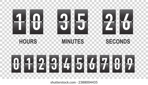 Flip countdown timer. Counter down with scoreboard of hours, minutes, seconds for coming soon. Digital clock. vector