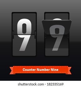 Flip counter template for number nine. Highly editable EPS10 interface elements.