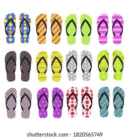 Flip Flop Beach Shoes. Vector Illustration Clipart. Design Set Collection.