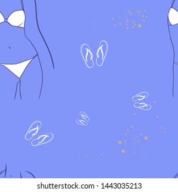 flip flop bikini Seamless pattern, beach season, composition on the theme of vacation at sea, drawn in vector