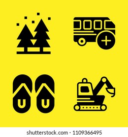 flip flop, bus, loader and forest vector icon set. Sample icons set for web and graphic design