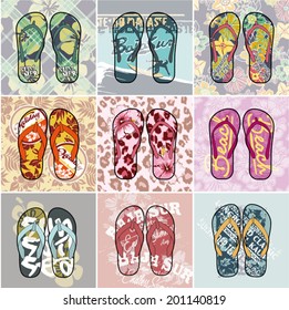  Flip Flop collection, set of  different vector artworks  