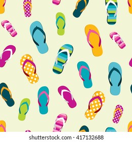 Flip flop color summer pattern. Cartoon flat illustration.