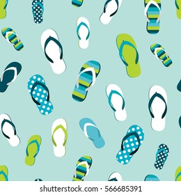 Flip Flop Color Summer Pattern. Seamless Repeat Background. Cartoon Flat Illustration.