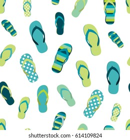 Flip Flop Color Summer Pattern. Seamless Repeat Background. Cartoon Flat Illustration.