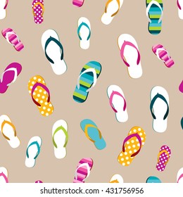 Flip flop color summer repeat pattern.  Cartoon flat illustration.