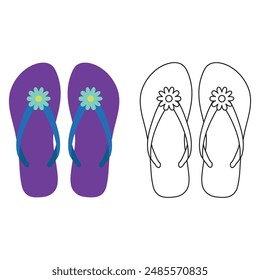 Flip Flop coloring page with clipart and outline