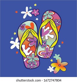 flip flop and flower screen print