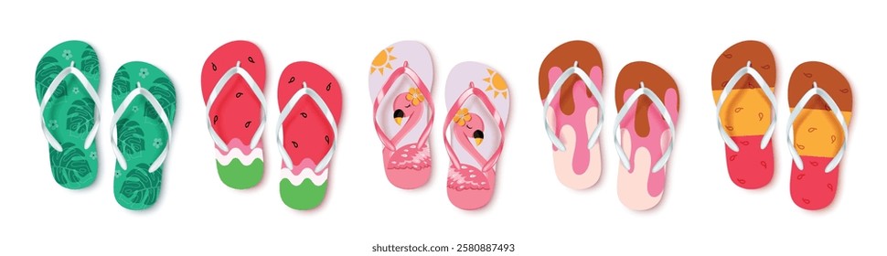 Flip flop icon clipart set. Summer colorful slipper clipart collection for tropical  beach trendy sandal elements vector illustration. 
