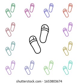 Flip-Flop-Symbol mit mehrfarbigem Stil. Einfache dünne Linie, Vektorillustration der Sommersymbole für i und ux, Website oder mobile Applikationen