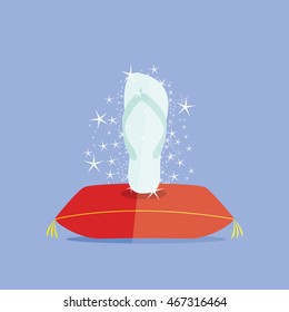 flip flop on a royal pillow illustration isolated in a blue background with sparkles stars