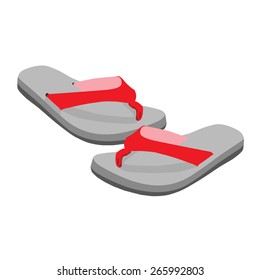 Flip flop pair, red beach sandals vector isolated, slippers, man sandals, woman sandals