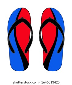 Flip Flop Sandal Shoes Design Curves Abstract With Black-Red-Blue Colors.