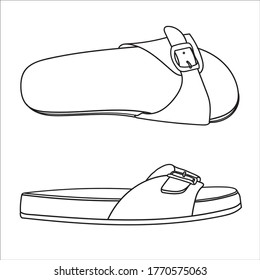 Flip flop sandal shoes for men. Doodle vector illustration