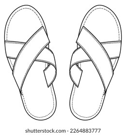 Flip flop sandal shoes for men. Up side, outline vector doodle illustration. Flip flop sandal shoes for men. Up side vector doodle illustration.