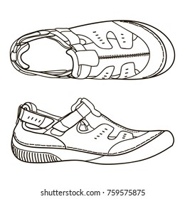 Flip flop sandal shoes for men. Vector doodle illustration.