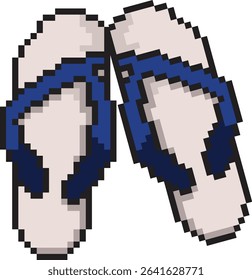 Flip Flop Sandal with white and blue color, pixel art, eps 10 illustration