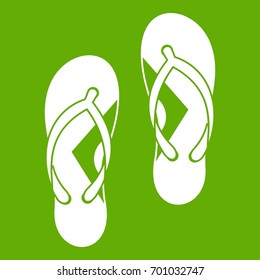 Flip flop sandals icon white isolated on green background. Vector illustration