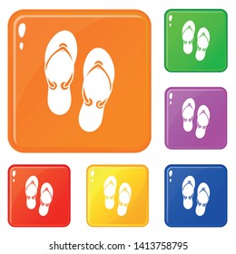 Flip flop sandals icons set collection vector 6 color isolated on white background
