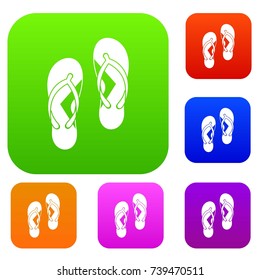 Flip flop sandals set icon color in flat style isolated on white. Collection sings vector illustration