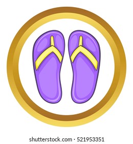 Flip flop sandals vector icon in golden circle, cartoon style isolated on white background