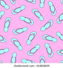 Flip flop seamless pattern. Summer vacation vector background. 