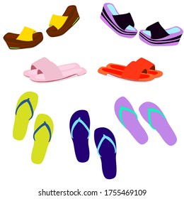 flip flop set flat vector illustration isolated on white background. Easy to use.