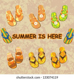 Flip flop set. Illustration on grunge background
