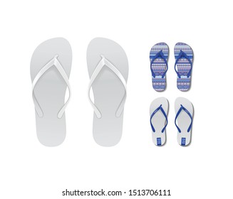 Flip Flop set mock up. Vector Design Template of Summer Beach Flip Flops Pair For Advertising, logo print for your design