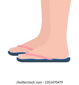 Flip flop side view. Feet in shoes. Women's beach shoes. Open summer shoes. Vector illustration