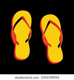 Flip flop sign. 3D Extruded Yellow Icon with Red Sides a Black background. Illustration.