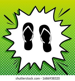 Flip flop sign. Black Icon on white popart Splash at green background with white spots. Illustration.