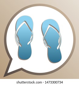 Flip flop sign. Bright cerulean icon in white speech balloon at pale taupe background. Illustration.