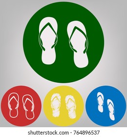 Flip flop sign. Vector. 4 white styles of icon at 4 colored circles on light gray background.