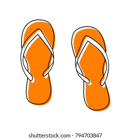 Flip flop sign. Vector. Black line icon with shifted flat orange filled icon on white background. Isolated.