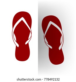 Flip flop sign. Vector. Bordo icon on white bending paper background.