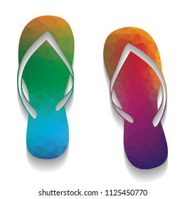 Flip flop sign. Vector. Colorful icon with bright texture of mosaic with soft shadow on white background. Isolated.