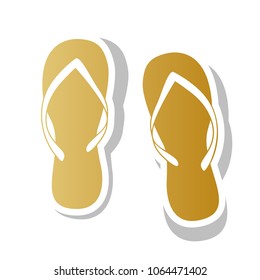 Flip flop sign. Vector. Golden gradient icon with white contour and rotated gray shadow at white background.