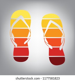 Flip flop sign. Vector. Horizontally sliced icon with colors from sunny gradient in gray background.