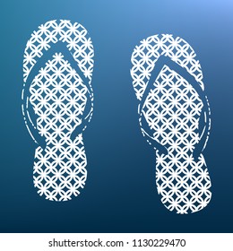 Flip flop sign. Vector. White textured icon at lapis lazuli gradient background.