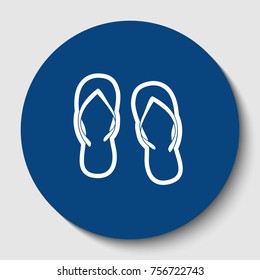 Flip flop sign. Vector. White contour icon in dark cerulean circle at white background. Isolated.