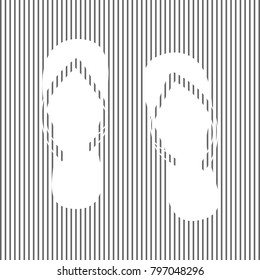 Flip flop sign. Vector. White icon on grayish striped background. Optical illusion.