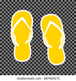 Flip flop sign. Vector. Yellow icon with white contour on dark transparent background.