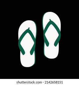 Flip flop or slippers illustration green isolated on black background icon.