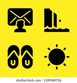 flip flop, sun, coast and mail vector icon set. Sample icons set for web and graphic design