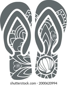 Flip Flop svg vector Illustration isolated on white background. Flip flop mandala silhouette shirt design. Summer SVG. Beach SVG. Beach Shoes image. Summer mandala with shell. Sandals svg svg